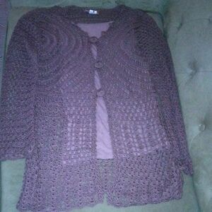 Openwork Crochet Women’s Cardigan - Brown